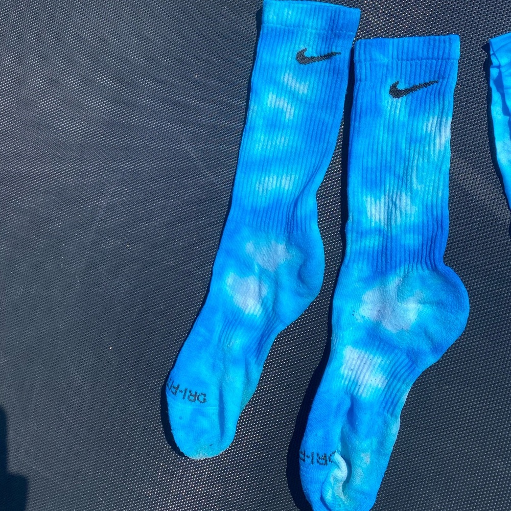 blue tie-dyed Nike high socks (fit men and woman)